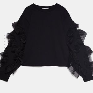 Zara Dotted Mesh Ruffled Sweetshirts Size L